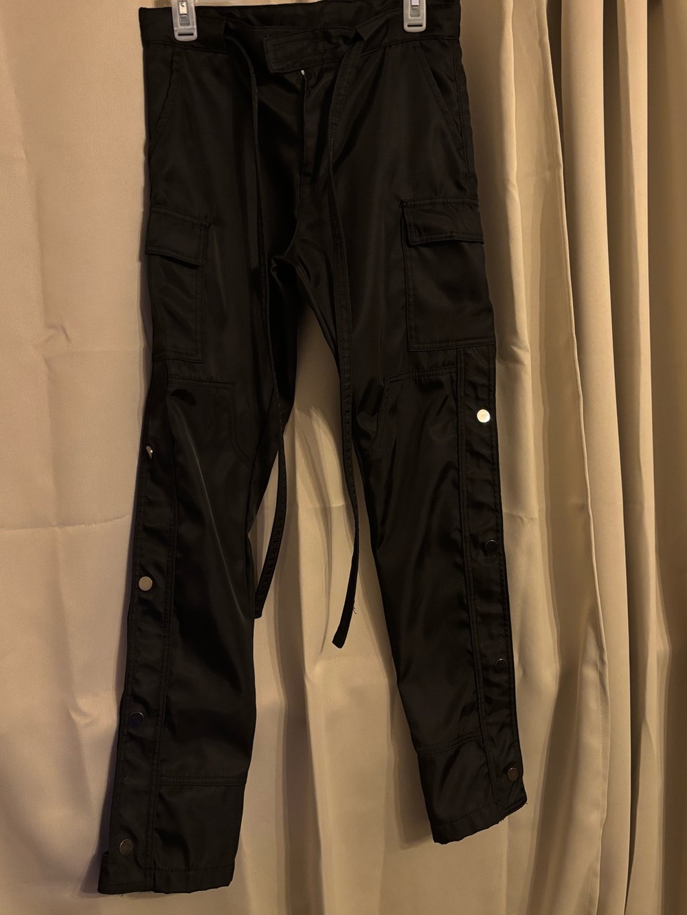 Men's Black Nylon snap /zipper Cargo Pants